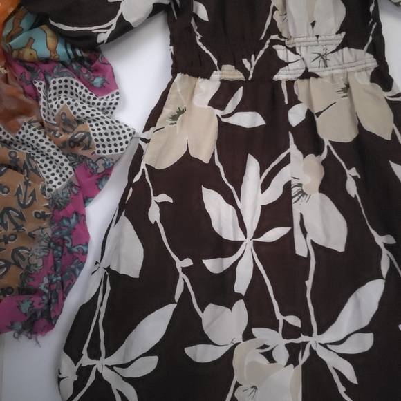 Loft Floral Brown and Cream Dress Small Petite Maxi - Picture 9 of 11